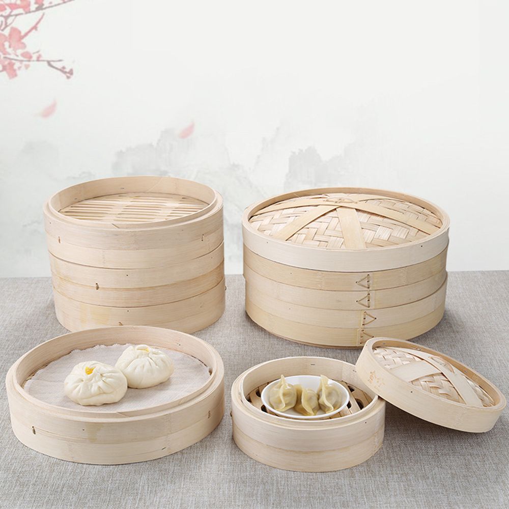 Bao Steamer Bamboo - 핸들 스팀 바구니는 맛있는 바오 빵을