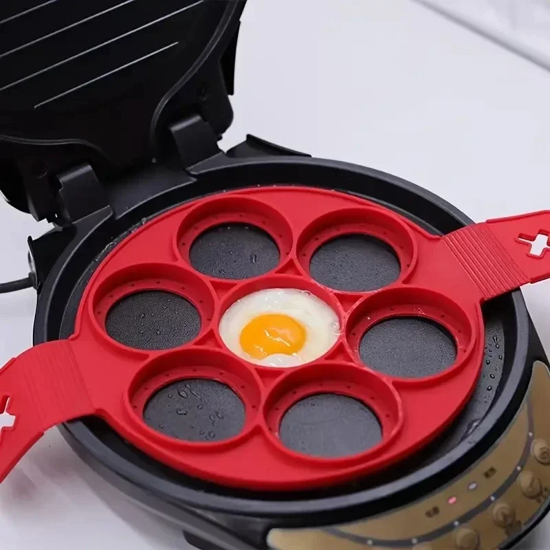 Egg Waffle Pan - 실리콘 7홀 원형 프라이팬 아침 팬케이크